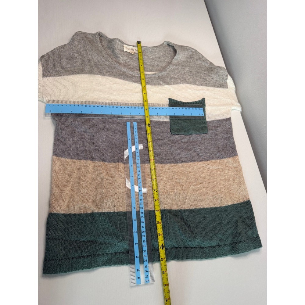 Vanilla Bay Womens Striped Long Sleeve Pocket Sweater Grey Green Tan Size Small - Picture 8 of 11